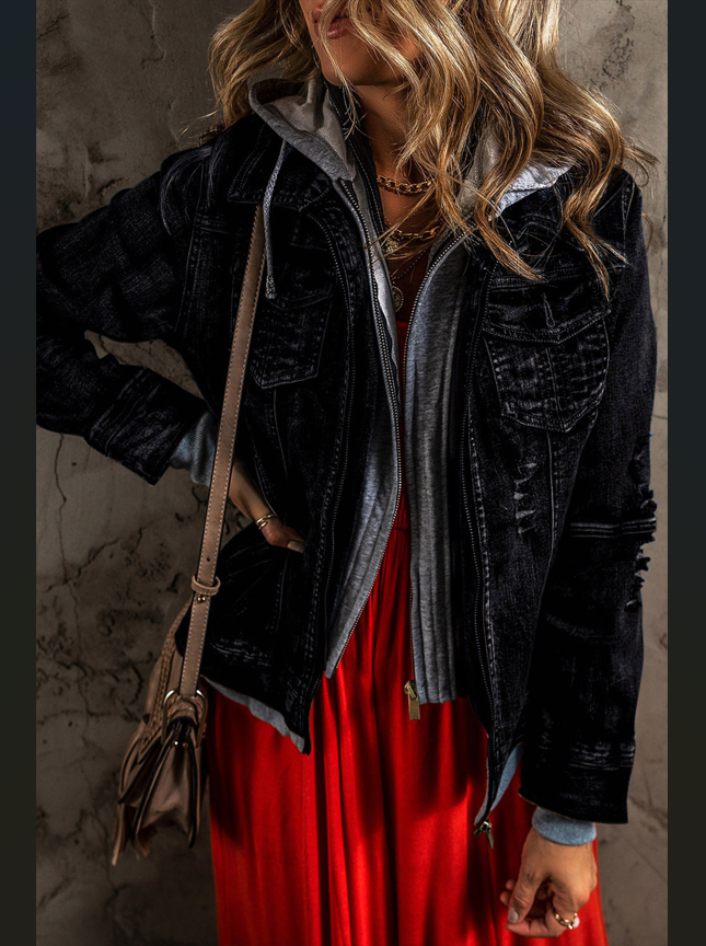 Distressed Black Denim Jacket