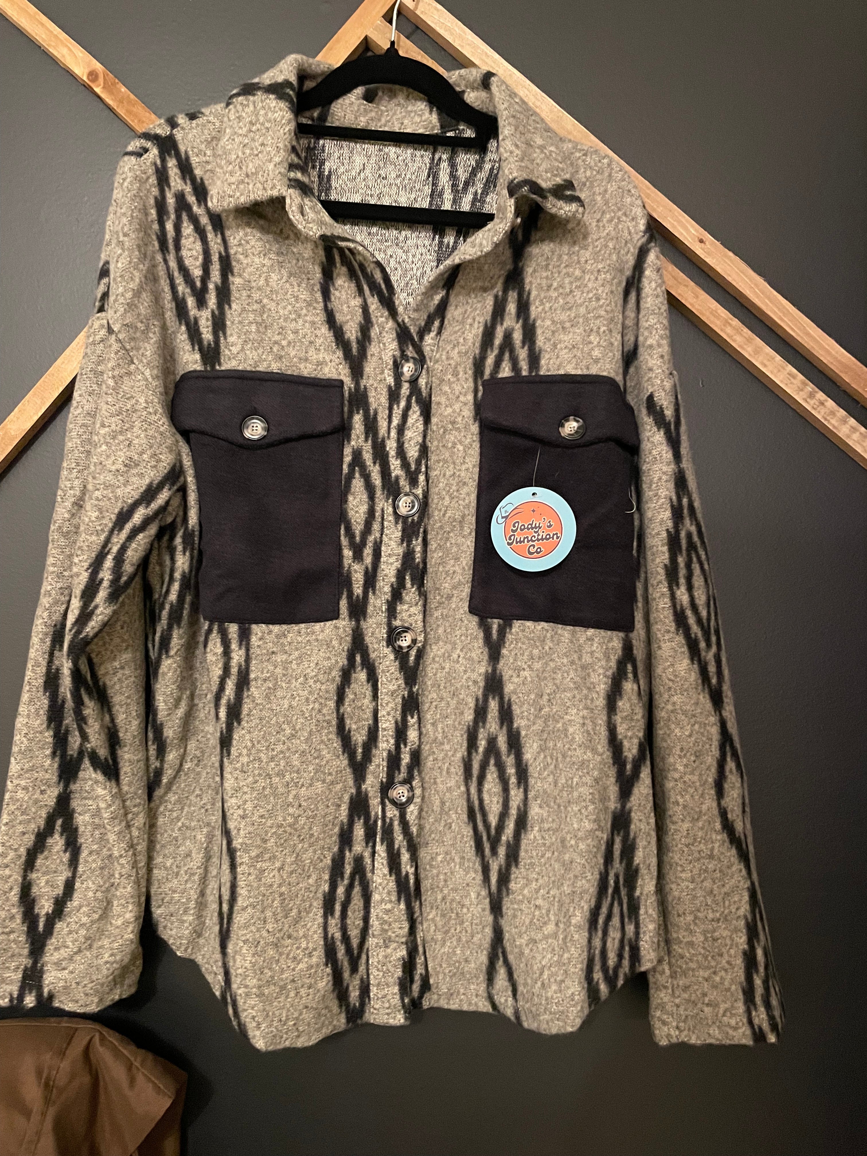 Grey Aztec Lightweight Shacket