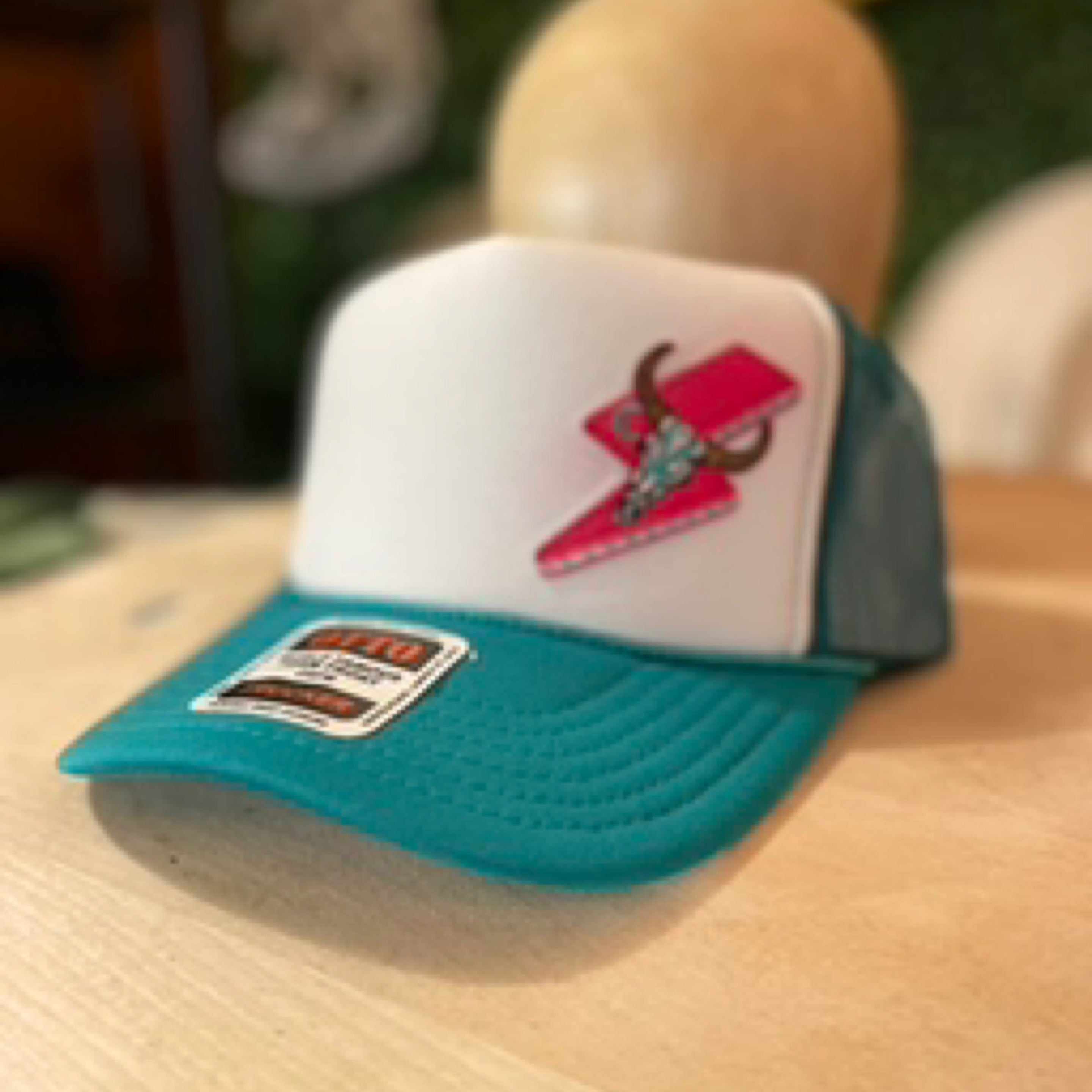 Teal and White Trucker