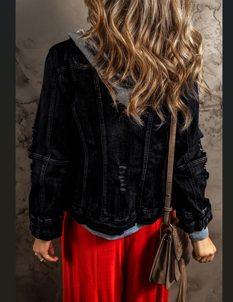 Distressed Black Denim Jacket